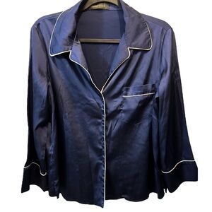 OoberSwank Women’s Faux Silk Blue Chic Pajama Top Long Sleeve sleepwear luxury